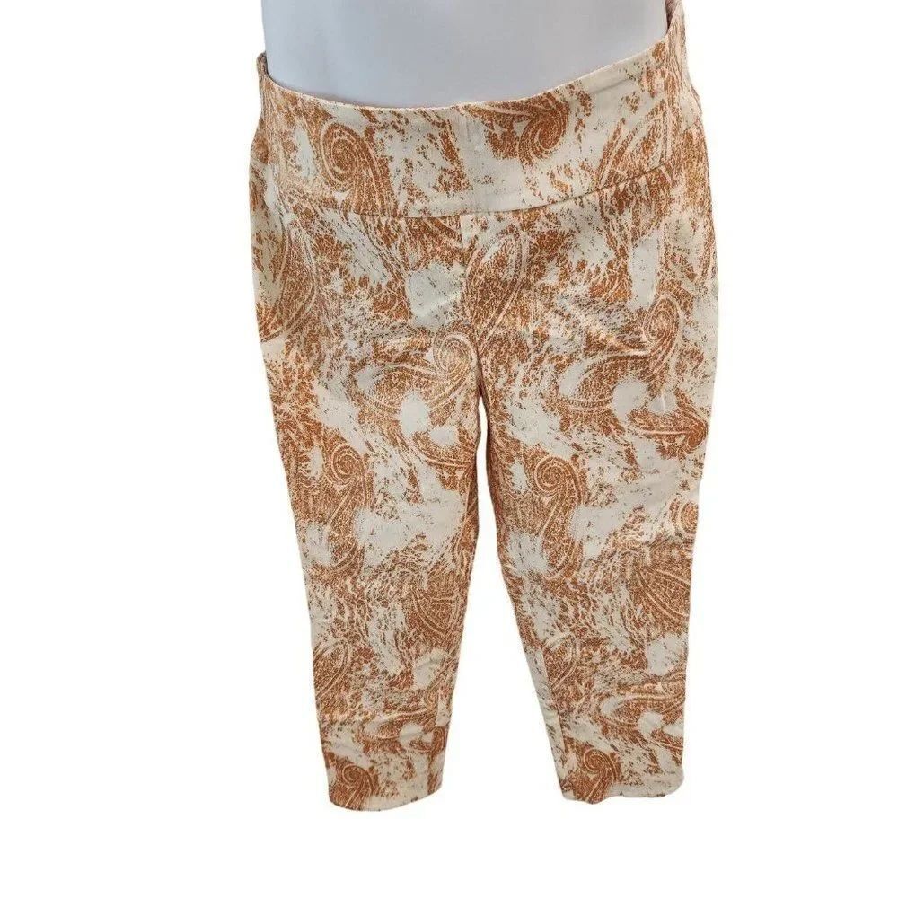 NEW Soft Surroundings Shimmer Paisley Rose Gold White Ankle Pants PM Petite M